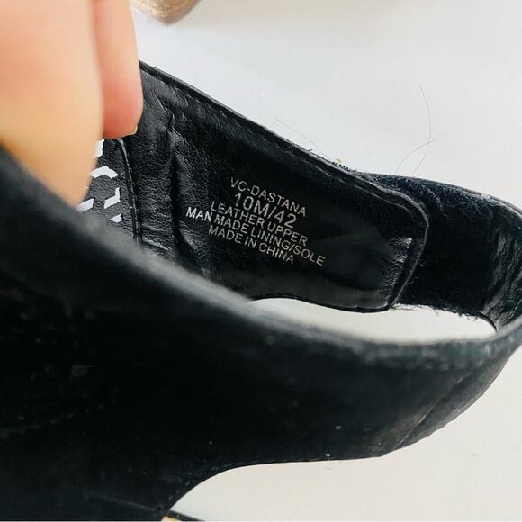 VINCE CAMUTO Black Leather Cutout Slingback Open Toe Sandals Chunky Heel Shoe 10 - Picture 7 of 14